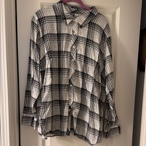 Talbots Black and White Plaid Casual Button-Down Shirt